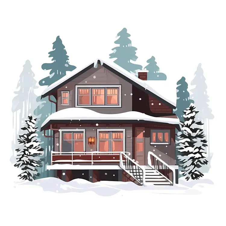 Snowy House in Winter Forest
