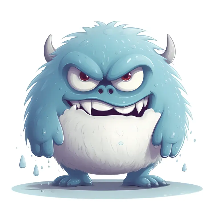 Angry Blue Cartoon Monster with Horns