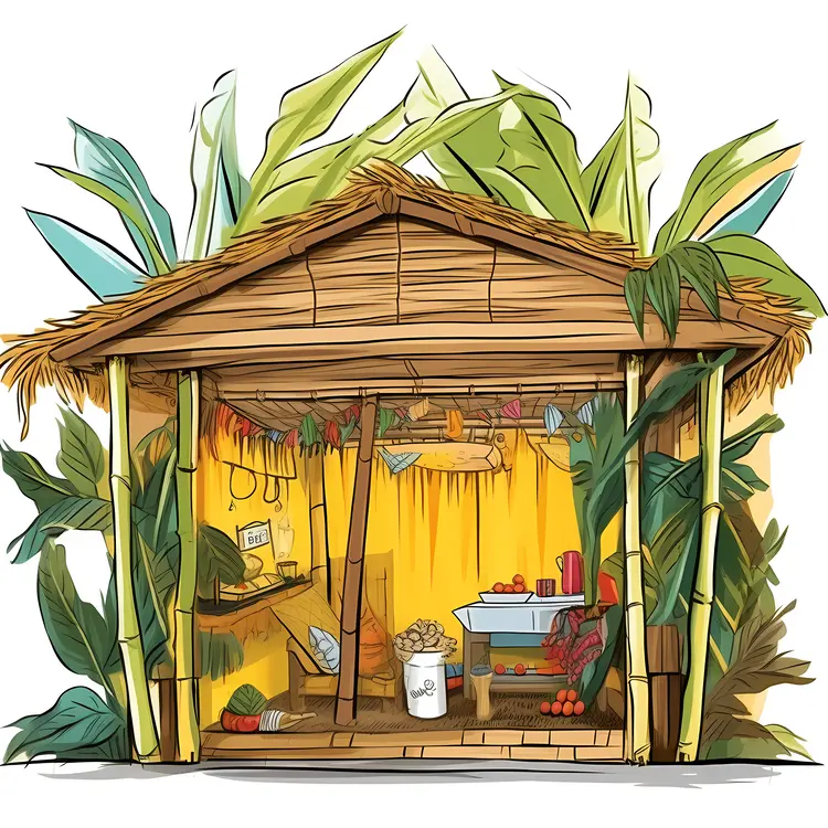 Tropical Bamboo Hut Illustration