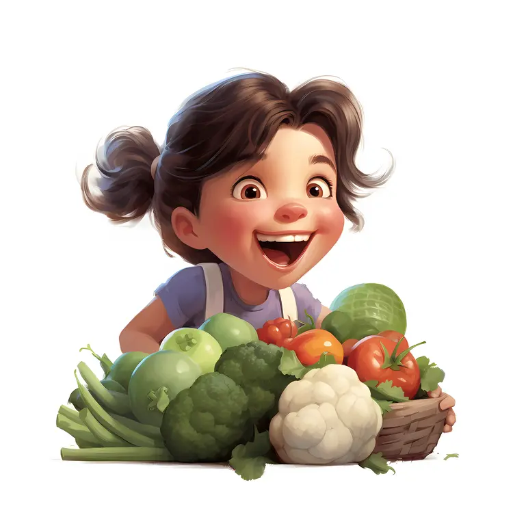 Happy Girl with Fresh Vegetables