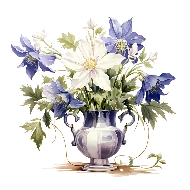 Blue and White Flowers in a Classic Vase