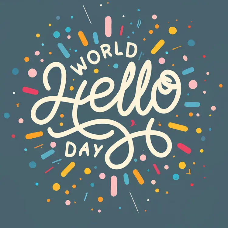 World Hello Day Text with Colorful Confetti