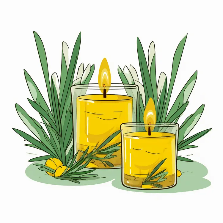 Yellow Candles with Green Leaves for Relaxation