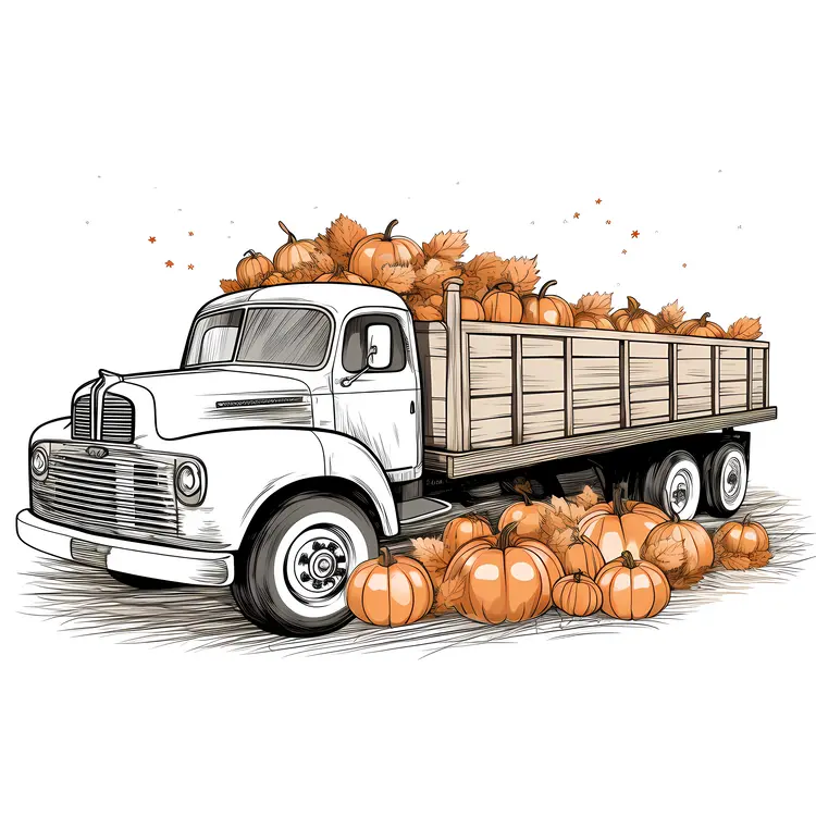 White Truck with Pumpkins for Halloween Harvest