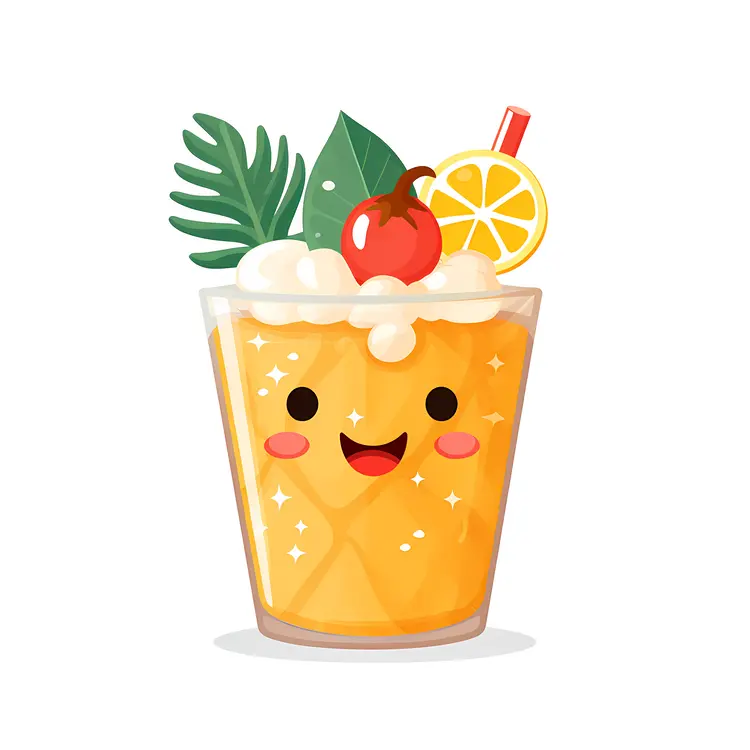 Cute Tropical Drink with Smiling Face