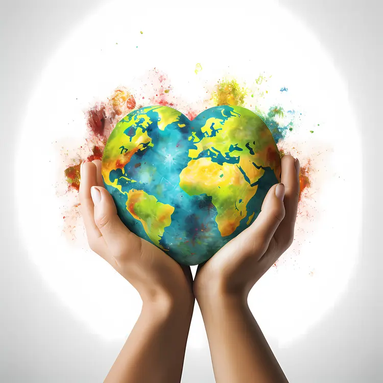 Hands Holding a Heart-Shaped Globe