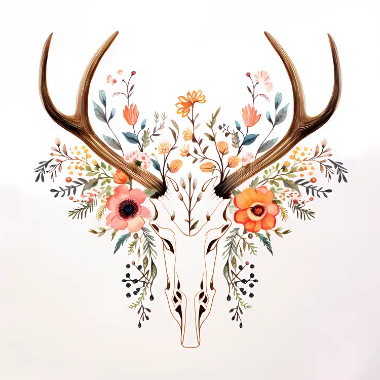 Deer Skull with Floral Antlers