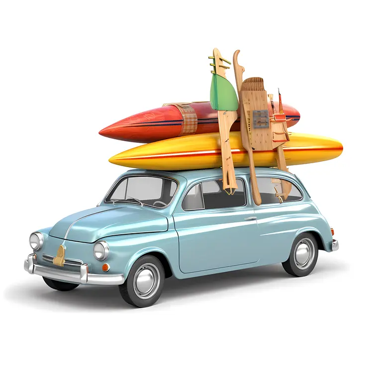 Vintage Car with Surfboards for Summer Vacation