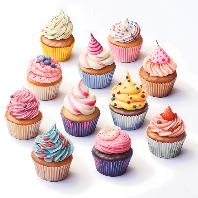 Colorful Cupcakes with Various Frostings