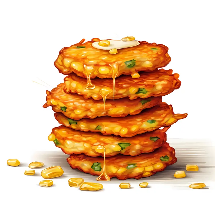 Delicious Stack of Corn Fritters with Syrup
