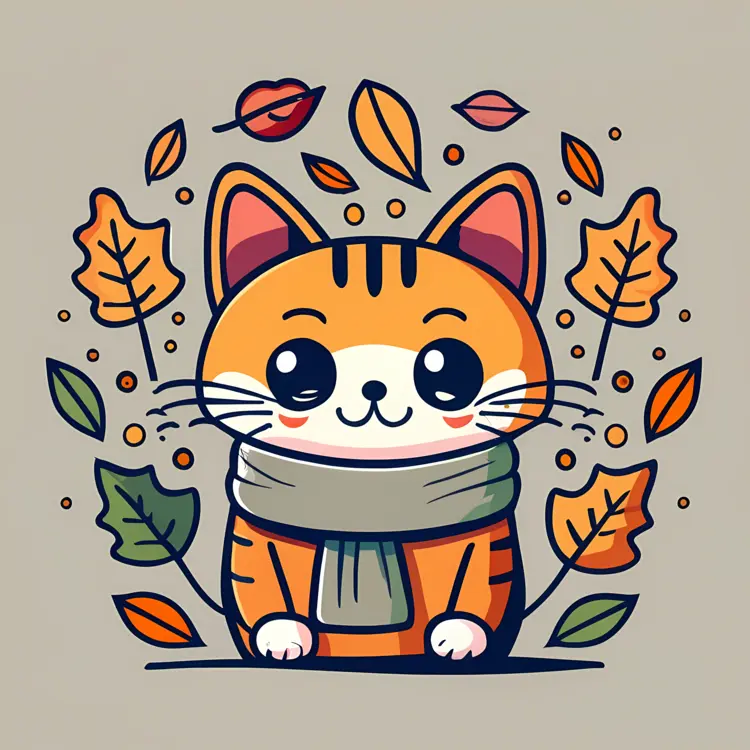 Charming Orange Cat with Scarf in Autumn