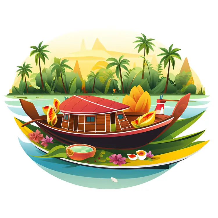 Traditional Boat with Autumn Leaves
