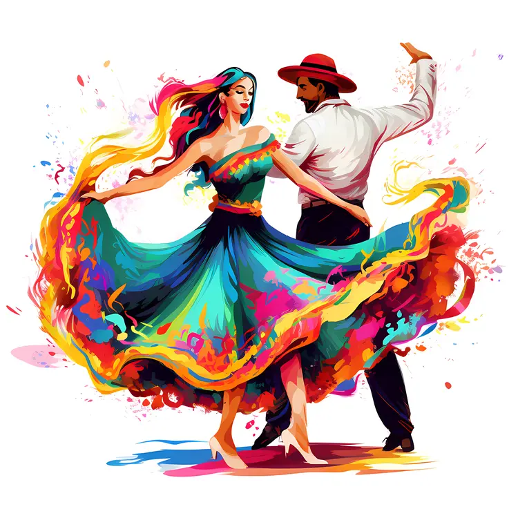 Vibrant Dancing Couple in Traditional Attire