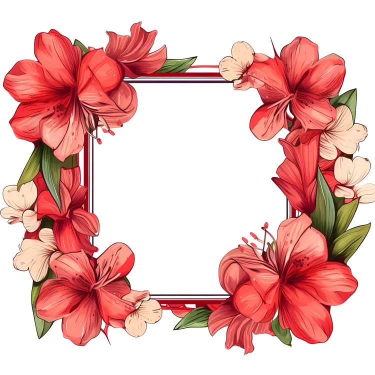 Red Flowers in a Decorative Floral Frame