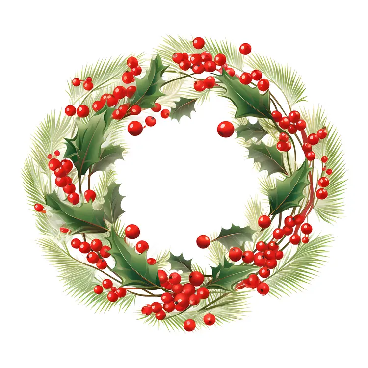 Holly Wreath with Red Berries