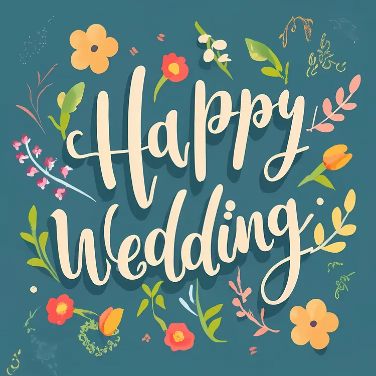 Happy Wedding Text with Floral Design