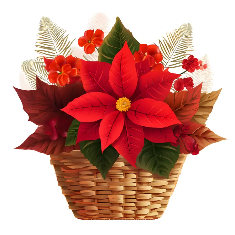 Beautiful Poinsettia in a Basket for Christmas Decor