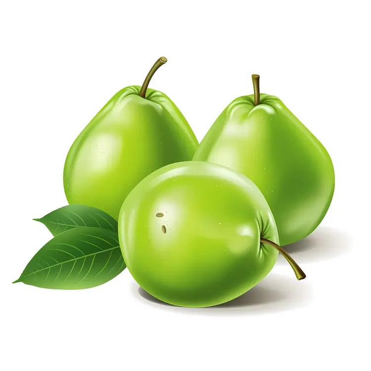 Three Green Pears with Leaf