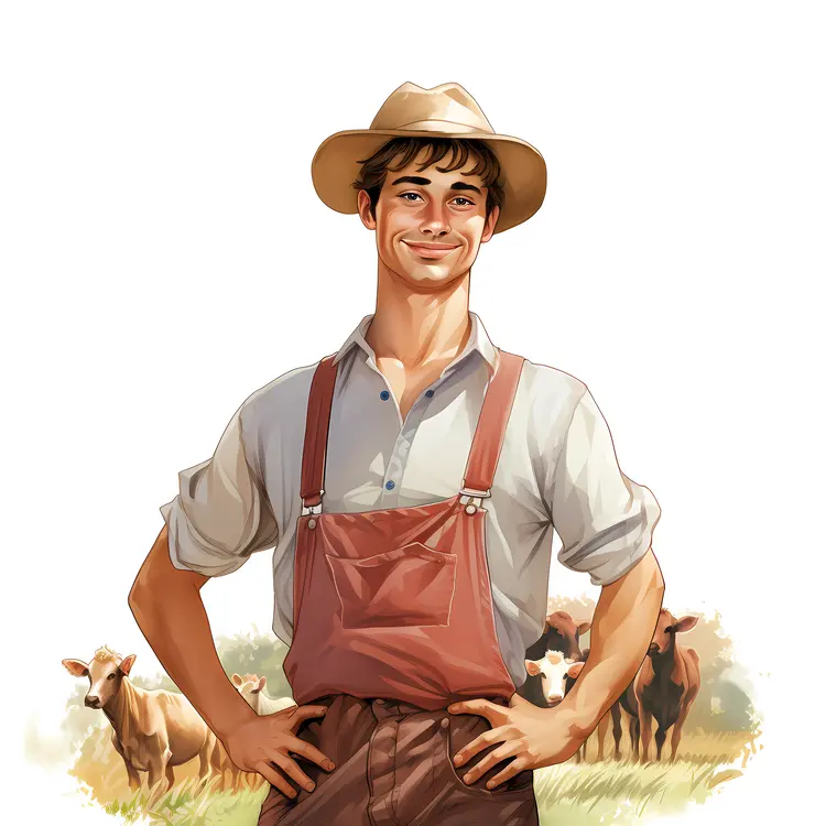 Smiling Farmer with Cows
