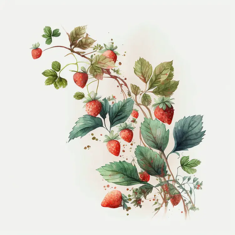 Watercolor Strawberry Plant Illustration