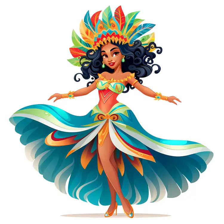 Carnival Dancer in Blue and Green Feathered Costume