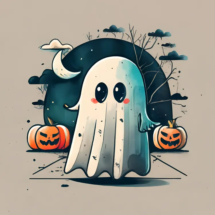 Happy Ghost with Pumpkins