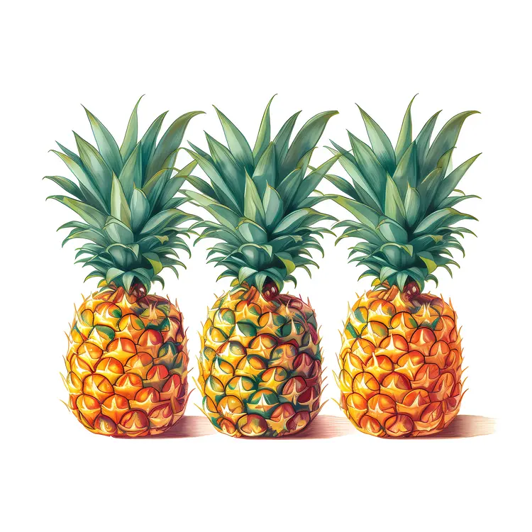 Three Fresh Pineapples in a Row