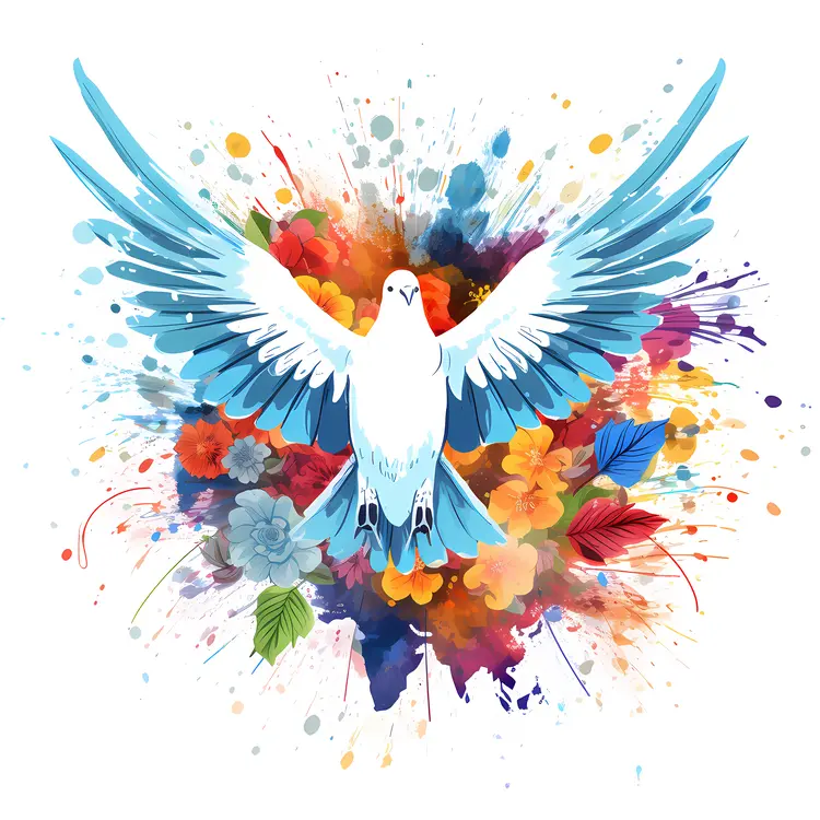 Blue Dove with Colorful Flowers