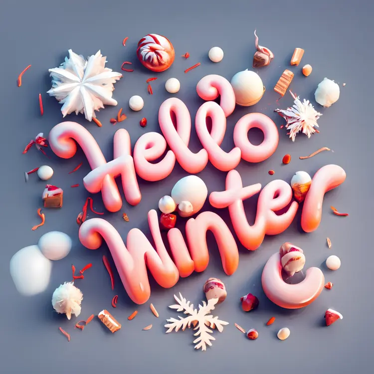Hello Winter with Snowflakes and Decorations