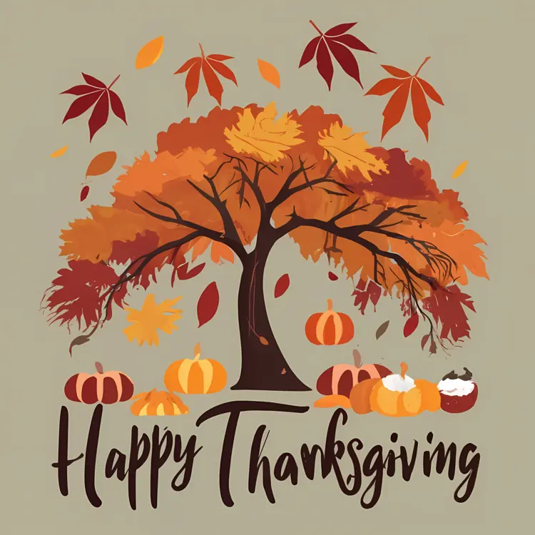Thanksgiving Tree with Pumpkins and Leaves