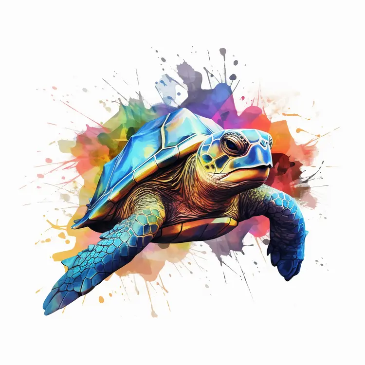 Blue Turtle with Colorful Background