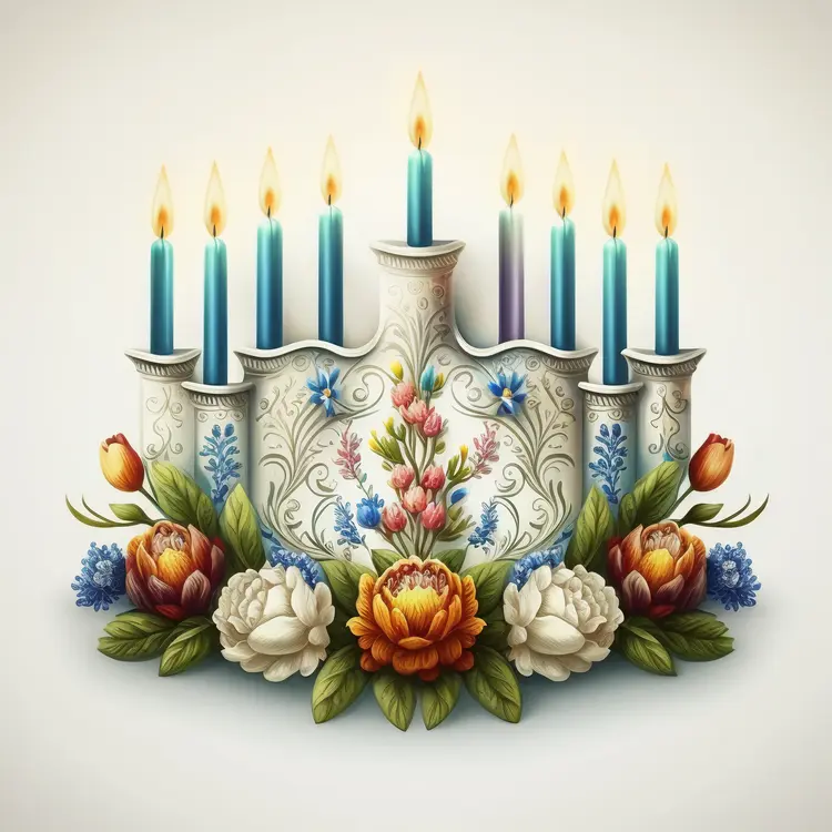 Beautiful Menorah with Floral Decorations for Hanukkah