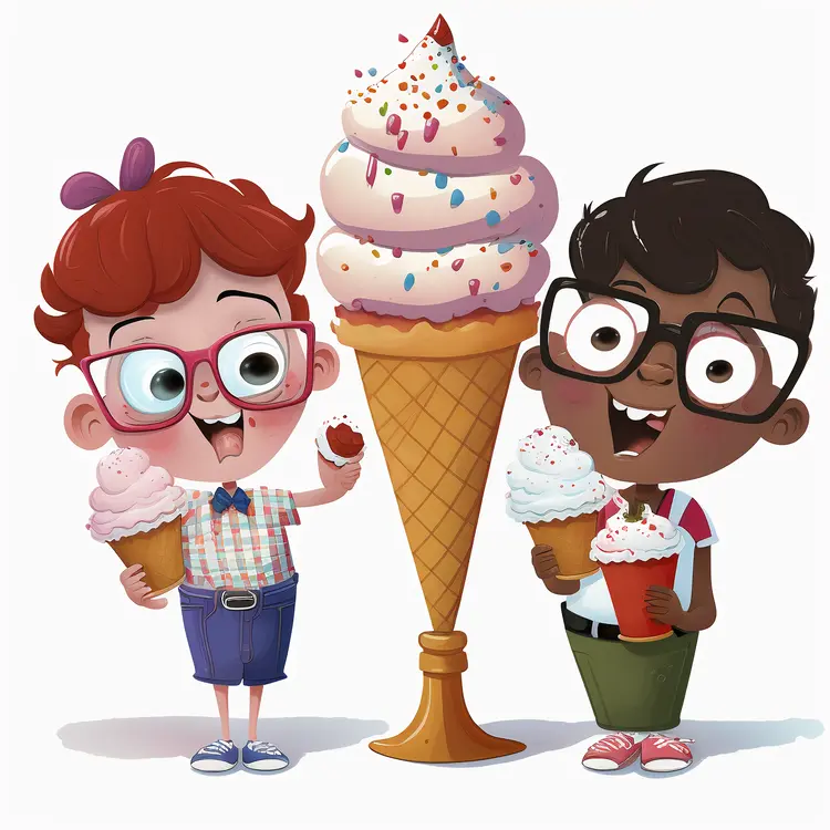 Kids Enjoying Giant Ice Cream Cone