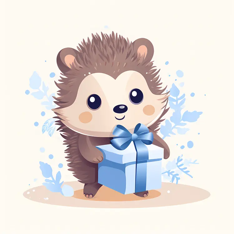 Hedgehog with Gift and Leaves