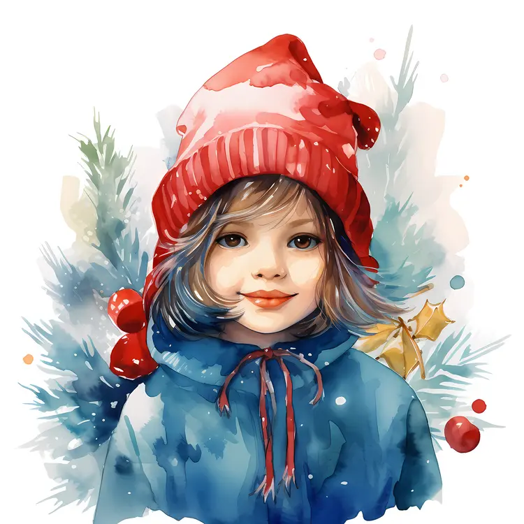 Child in Red Winter Hat with Holiday Spirit