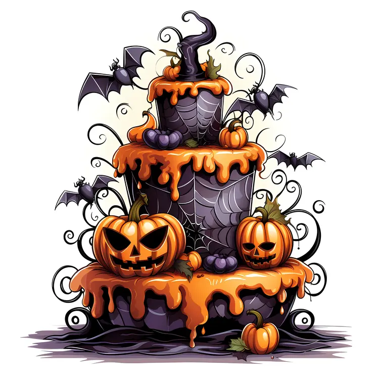 Halloween Cake with Pumpkins and Bats