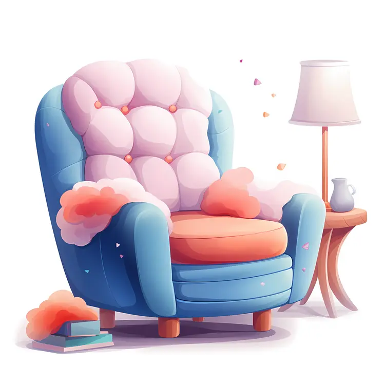 Cozy Blue Armchair with Lamp