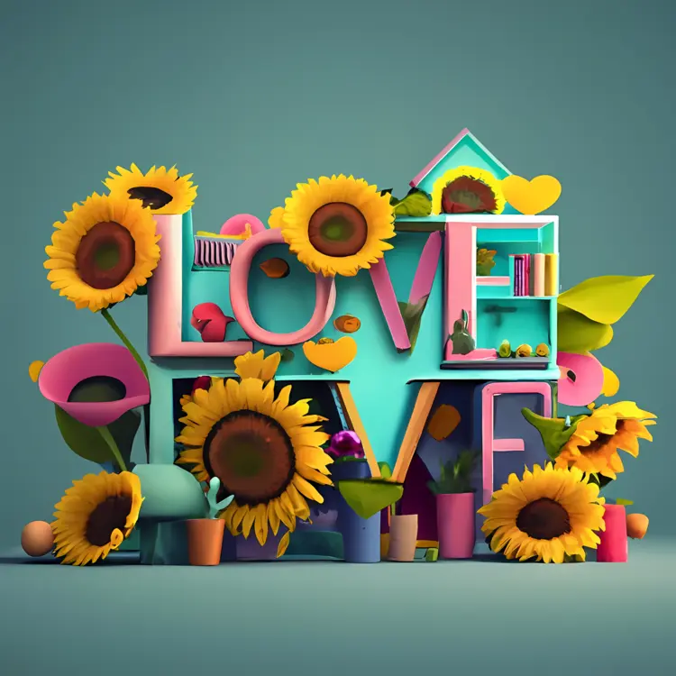 Love Text with Sunflowers