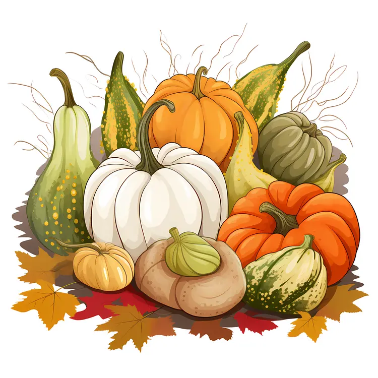 Colorful Pumpkins and Gourds for Autumn Harvest