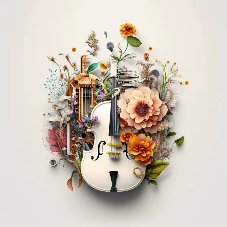 Beautiful White Violin with Floral Arrangement