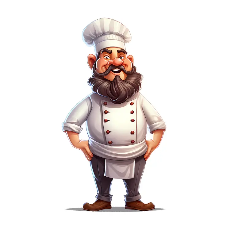 Cartoon Chef Illustration in White Uniform