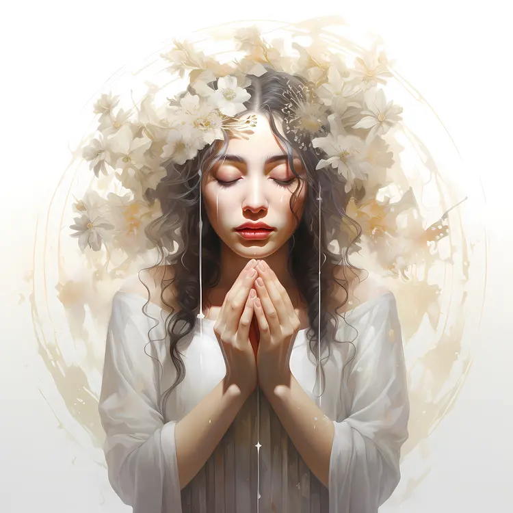 Serene Woman with Flower Crown in Ethereal Setting
