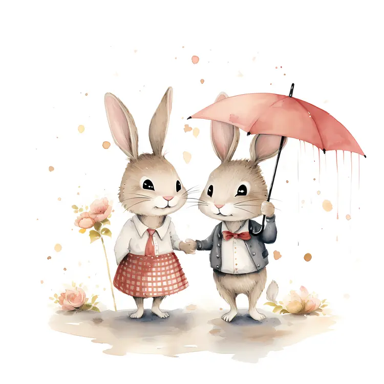 Cute Bunnies with Umbrella