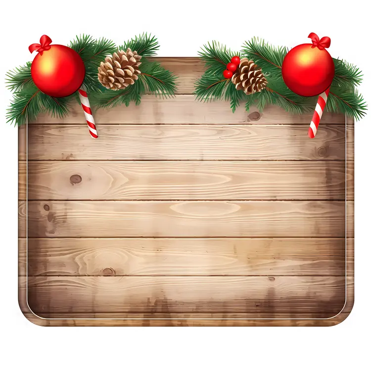 Christmas Wooden Sign with Holly and Pinecones