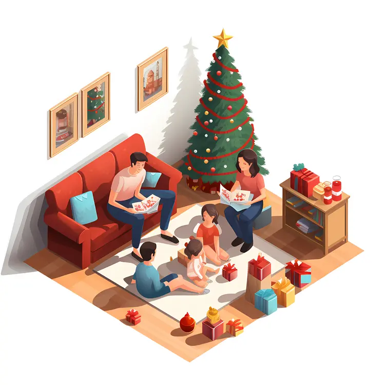 Family Enjoying Christmas Morning with Gifts