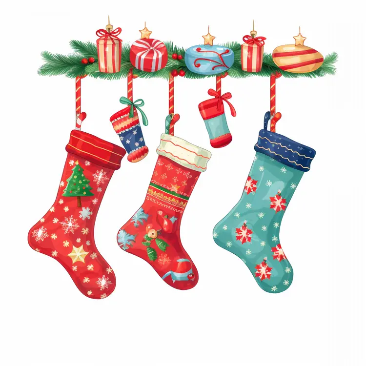 Colorful Christmas Stockings with Gifts
