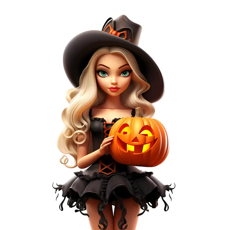 Doll with Halloween Pumpkin