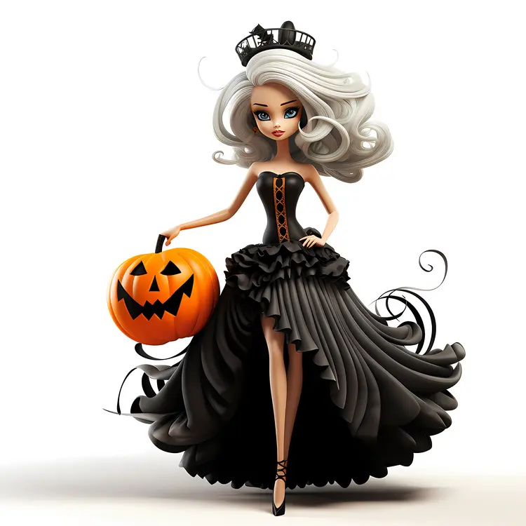 Doll with Halloween Pumpkin
