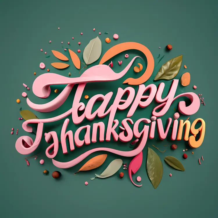 Happy Thanksgiving with Leaves and Berries
