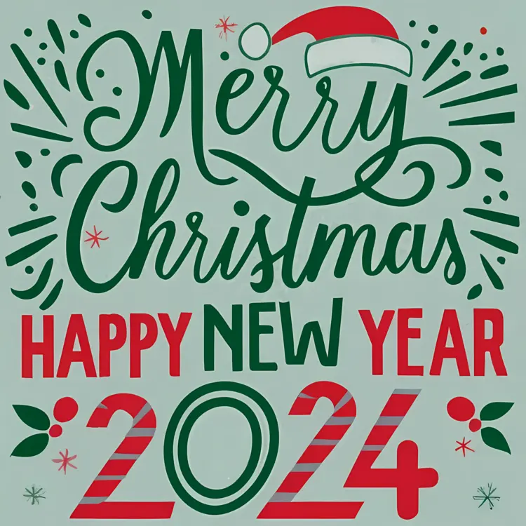 Merry Christmas and Happy New Year 2024 with Santa Hat